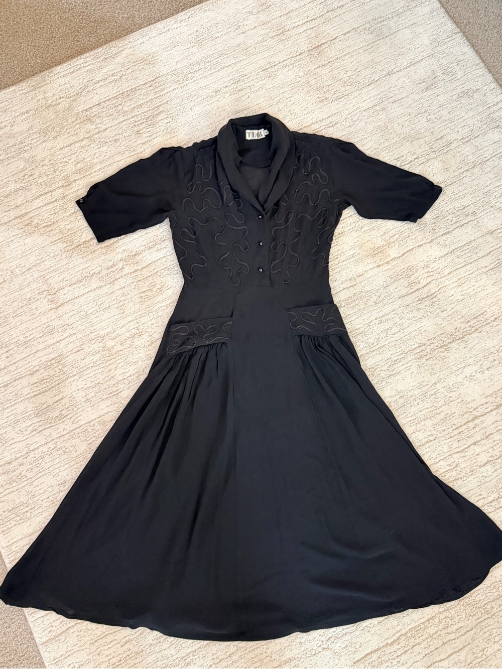 Vintage 80s vintage 40s style black sheer dress M